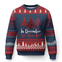 In December We Wear Red Ugly Christmas Sweater HIV Awareness Xmas Ribbon Tree Gift - Wonder Print Shop