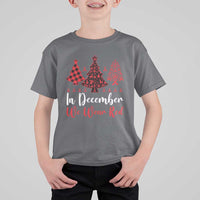In December We Wear Red T Shirt For Kid HIV Awareness Christmas Ribbon Tree Gift - Wonder Print Shop