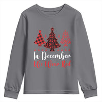 In December We Wear Red Youth Sweatshirt HIV Awareness Christmas Ribbon Tree Gift - Wonder Print Shop
