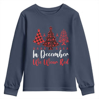 In December We Wear Red Youth Sweatshirt HIV Awareness Christmas Ribbon Tree Gift - Wonder Print Shop
