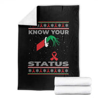 Funny Know Your Status Green Hand Throw Blanket Red Ribbon HIV Ugly Sweater Gift - Wonder Print Shop