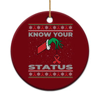 Funny Know Your Status Green Hand Ceramic Ornament Red Ribbon HIV Ugly Sweater Gift - Wonder Print Shop