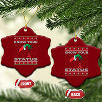 Funny Know Your Status Green Hand Ceramic Ornament Red Ribbon HIV Ugly Sweater Gift - Wonder Print Shop