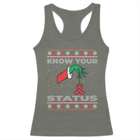 Funny Know Your Status Green Hand Racerback Tank Top Red Ribbon HIV Ugly Sweater Gift - Wonder Print Shop