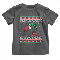 Funny Know Your Status Green Hand Toddler T Shirt Red Ribbon HIV Ugly Sweater Gift - Wonder Print Shop