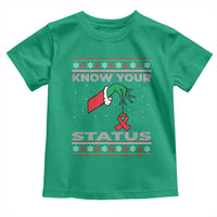 Funny Know Your Status Green Hand Toddler T Shirt Red Ribbon HIV Ugly Sweater Gift - Wonder Print Shop