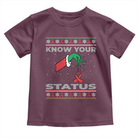 Funny Know Your Status Green Hand Toddler T Shirt Red Ribbon HIV Ugly Sweater Gift - Wonder Print Shop