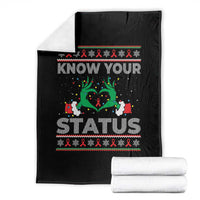 Know Your Status HIV Awareness Gift Throw Blanket Ugly Sweater Green Hand Red Ribbon - Wonder Print Shop