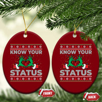 Know Your Status HIV Awareness Gift Ceramic Ornament Ugly Sweater Green Hand Red Ribbon - Wonder Print Shop