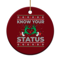 Know Your Status HIV Awareness Gift Ceramic Ornament Ugly Sweater Green Hand Red Ribbon - Wonder Print Shop