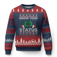 Know Your Status HIV Awareness Gift Ugly Christmas Sweater Ugly Sweater Green Hand Red Ribbon - Wonder Print Shop