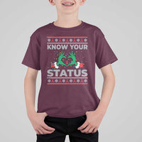 Know Your Status HIV Awareness Gift T Shirt For Kid Ugly Sweater Green Hand Red Ribbon - Wonder Print Shop