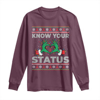 Know Your Status HIV Awareness Gift Long Sleeve Shirt Ugly Sweater Green Hand Red Ribbon - Wonder Print Shop