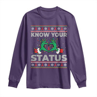 Know Your Status HIV Awareness Gift Long Sleeve Shirt Ugly Sweater Green Hand Red Ribbon - Wonder Print Shop