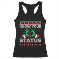 Know Your Status HIV Awareness Gift Racerback Tank Top Ugly Sweater Green Hand Red Ribbon - Wonder Print Shop