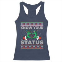 Know Your Status HIV Awareness Gift Racerback Tank Top Ugly Sweater Green Hand Red Ribbon - Wonder Print Shop