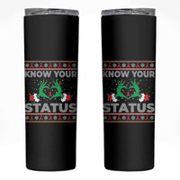 Know Your Status HIV Awareness Gift Skinny Tumbler Ugly Sweater Green Hand Red Ribbon - Wonder Print Shop