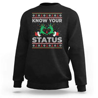 Know Your Status HIV Awareness Gift Sweatshirt Ugly Sweater Green Hand Red Ribbon - Wonder Print Shop