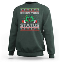 Know Your Status HIV Awareness Gift Sweatshirt Ugly Sweater Green Hand Red Ribbon - Wonder Print Shop