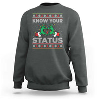 Know Your Status HIV Awareness Gift Sweatshirt Ugly Sweater Green Hand Red Ribbon - Wonder Print Shop