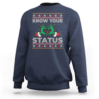 Know Your Status HIV Awareness Gift Sweatshirt Ugly Sweater Green Hand Red Ribbon - Wonder Print Shop