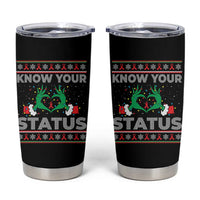 Know Your Status HIV Awareness Gift Tumbler Cup Ugly Sweater Green Hand Red Ribbon - Wonder Print Shop
