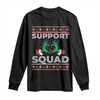 Support Squad HIV Awareness Gift Long Sleeve Shirt Green Hand Red Ribbon Ugly Sweater Christmas Gift - Wonder Print Shop