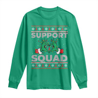 Support Squad HIV Awareness Gift Long Sleeve Shirt Green Hand Red Ribbon Ugly Sweater Christmas Gift - Wonder Print Shop