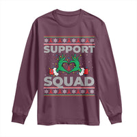 Support Squad HIV Awareness Gift Long Sleeve Shirt Green Hand Red Ribbon Ugly Sweater Christmas Gift - Wonder Print Shop