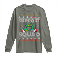 Support Squad HIV Awareness Gift Long Sleeve Shirt Green Hand Red Ribbon Ugly Sweater Christmas Gift - Wonder Print Shop
