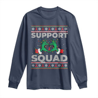 Support Squad HIV Awareness Gift Long Sleeve Shirt Green Hand Red Ribbon Ugly Sweater Christmas Gift - Wonder Print Shop
