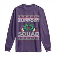 Support Squad HIV Awareness Gift Long Sleeve Shirt Green Hand Red Ribbon Ugly Sweater Christmas Gift - Wonder Print Shop