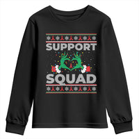 Support Squad HIV Awareness Gift Youth Sweatshirt Green Hand Red Ribbon Ugly Sweater Christmas Gift - Wonder Print Shop