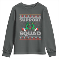Support Squad HIV Awareness Gift Youth Sweatshirt Green Hand Red Ribbon Ugly Sweater Christmas Gift - Wonder Print Shop