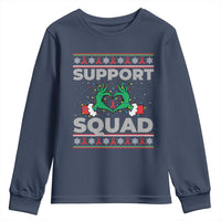 Support Squad HIV Awareness Gift Youth Sweatshirt Green Hand Red Ribbon Ugly Sweater Christmas Gift - Wonder Print Shop