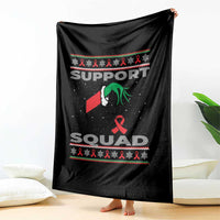 Funny Green Hand Red Ribbon HIV Awareness Throw Blanket Support Squad Ugly Sweater Gift - Wonder Print Shop