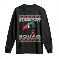 Funny Green Hand Red Ribbon HIV Awareness Long Sleeve Shirt Support Squad Ugly Sweater Gift - Wonder Print Shop