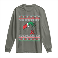 Funny Green Hand Red Ribbon HIV Awareness Long Sleeve Shirt Support Squad Ugly Sweater Gift - Wonder Print Shop