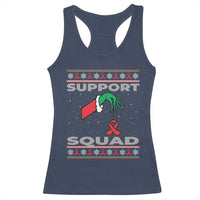 Funny Green Hand Red Ribbon HIV Awareness Racerback Tank Top Support Squad Ugly Sweater Gift - Wonder Print Shop