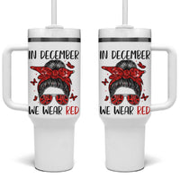 In December We Wear Red Tumbler With Handle HIV Awareness Empowered Woman Gift - Wonder Print Shop