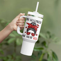 In December We Wear Red Tumbler With Handle HIV Awareness Empowered Woman Gift - Wonder Print Shop