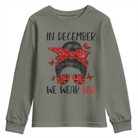 In December We Wear Red Youth Sweatshirt HIV Awareness Empowered Woman Gift - Wonder Print Shop