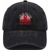I Wear Red For World Aids Day Washed Cotton Baseball Cap HIV Awareness Gift