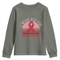 I Wear Red For World Aids Day Youth Sweatshirt HIV Awareness Gift - Wonder Print Shop