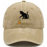 Funny No Kings Black Cat Washed Cotton Baseball Cap Rebellious Cat Lover Gift