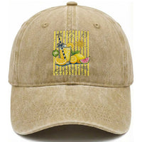 Striped Summer Lemonade Washed Cotton Baseball Cap Preppy Brushstroke Aesthetic Graphic