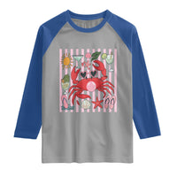 Funny Crab Tropical Summer Vacation Gift Raglan Shirt Striped Summer Beach Vibes