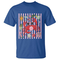 Funny Crab Tropical Summer Vacation Gift T Shirt Striped Summer Beach Vibes