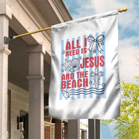 All I Need Is Jesus And The Beach Garden Flag Striped Christian Summer Graphic
