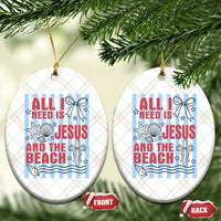 All I Need Is Jesus And The Beach Ceramic Ornament Striped Christian Summer Graphic